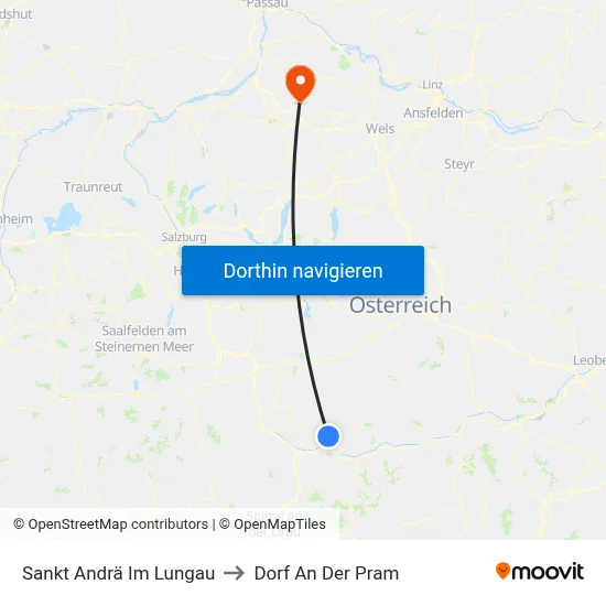 Sankt Andrä Im Lungau to Dorf An Der Pram map