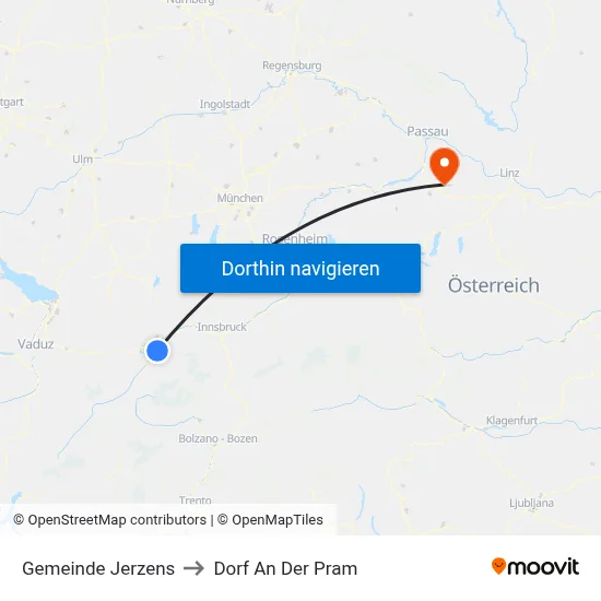 Gemeinde Jerzens to Dorf An Der Pram map