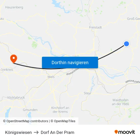 Königswiesen to Dorf An Der Pram map