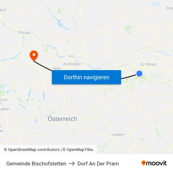 Gemeinde Bischofstetten to Dorf An Der Pram map