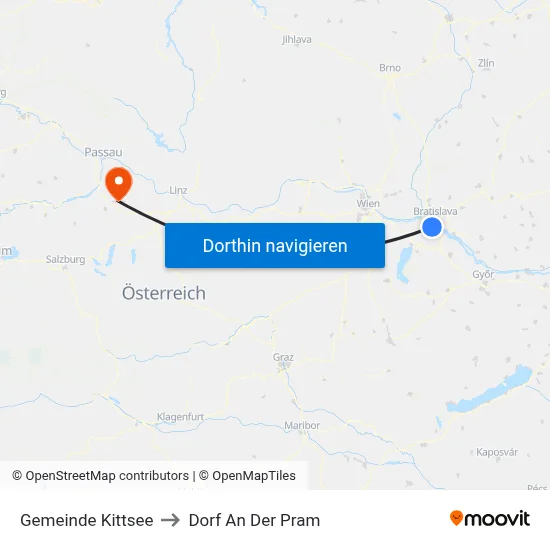 Gemeinde Kittsee to Dorf An Der Pram map