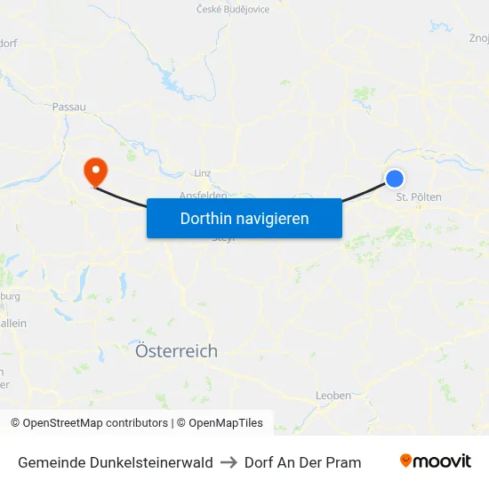 Gemeinde Dunkelsteinerwald to Dorf An Der Pram map