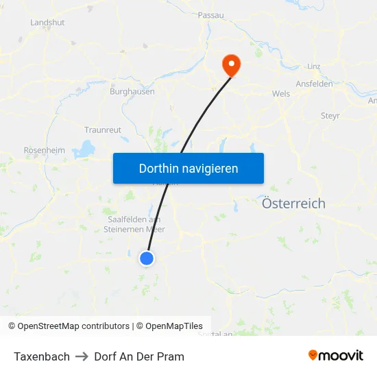 Taxenbach to Dorf An Der Pram map