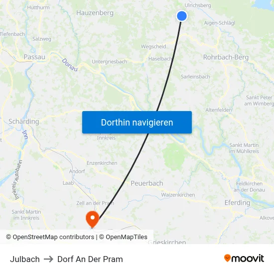 Julbach to Dorf An Der Pram map