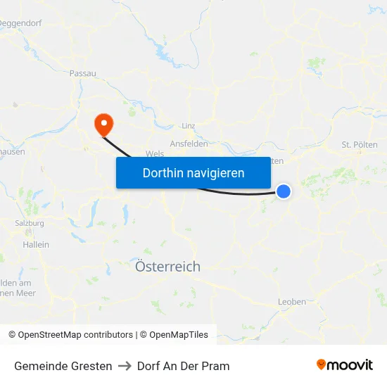 Gemeinde Gresten to Dorf An Der Pram map