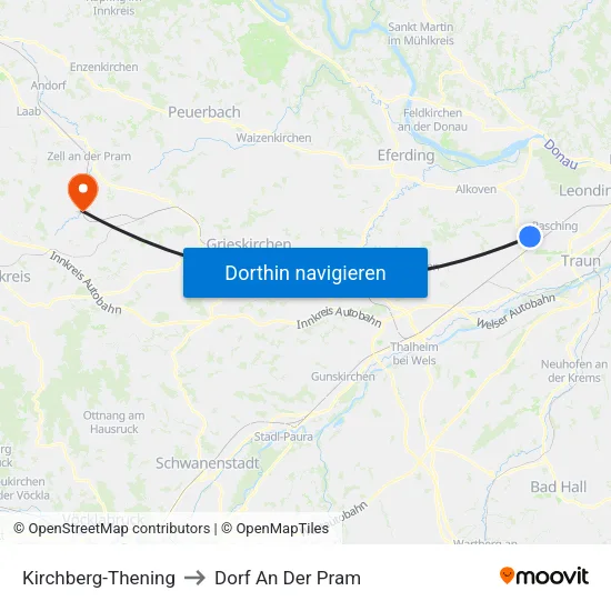 Kirchberg-Thening to Dorf An Der Pram map