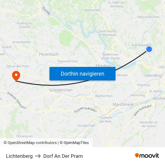 Lichtenberg to Dorf An Der Pram map