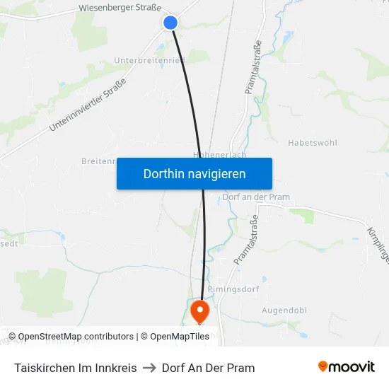 Taiskirchen Im Innkreis to Dorf An Der Pram map