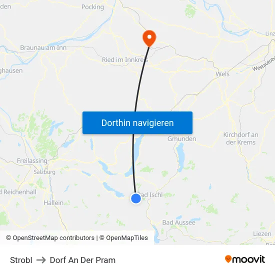 Strobl to Dorf An Der Pram map