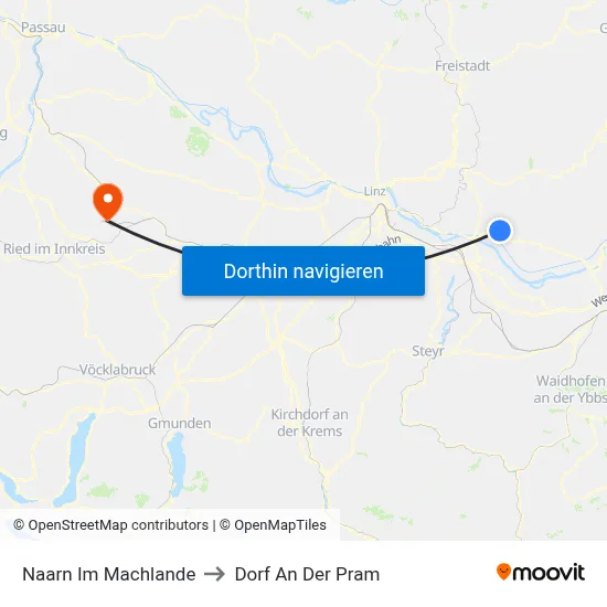 Naarn Im Machlande to Dorf An Der Pram map