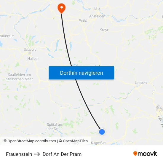 Frauenstein to Dorf An Der Pram map