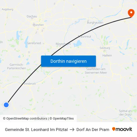 Gemeinde St. Leonhard Im Pitztal to Dorf An Der Pram map