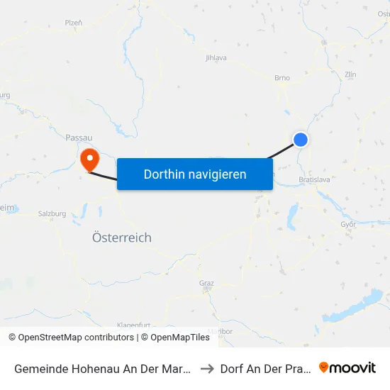 Gemeinde Hohenau An Der March to Dorf An Der Pram map