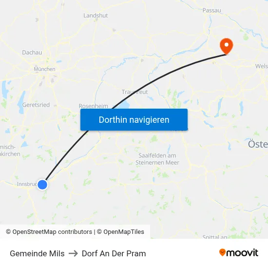 Gemeinde Mils to Dorf An Der Pram map