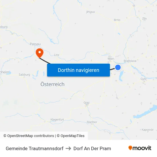 Gemeinde Trautmannsdorf to Dorf An Der Pram map