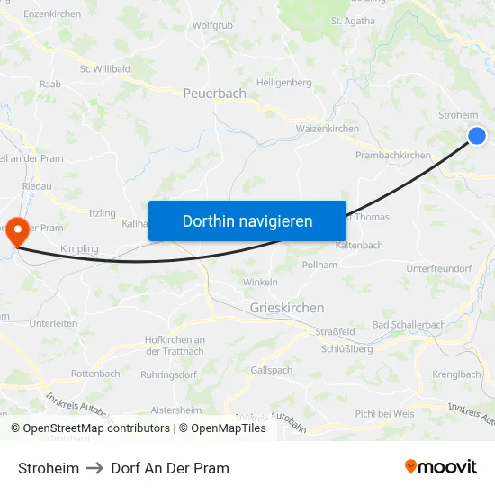 Stroheim to Dorf An Der Pram map