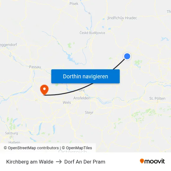 Kirchberg am Walde to Dorf An Der Pram map