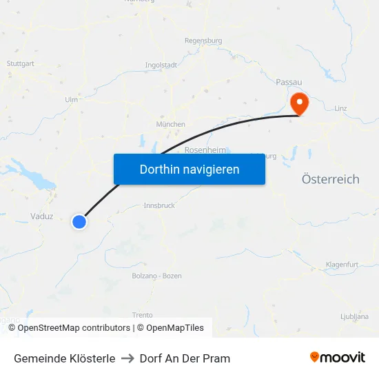 Gemeinde Klösterle to Dorf An Der Pram map