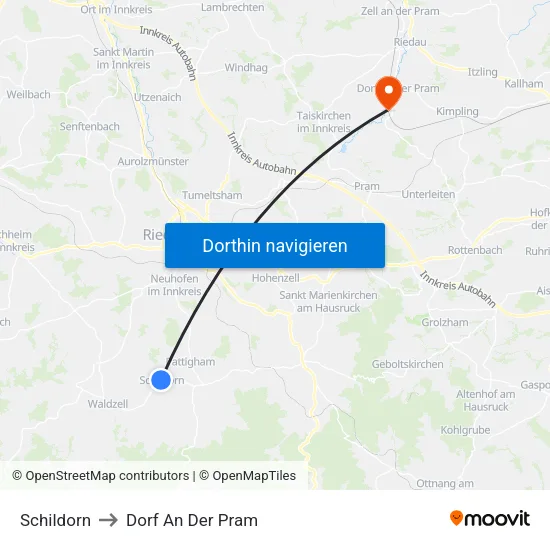 Schildorn to Dorf An Der Pram map
