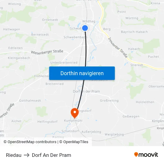 Riedau to Dorf An Der Pram map