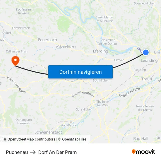 Puchenau to Dorf An Der Pram map