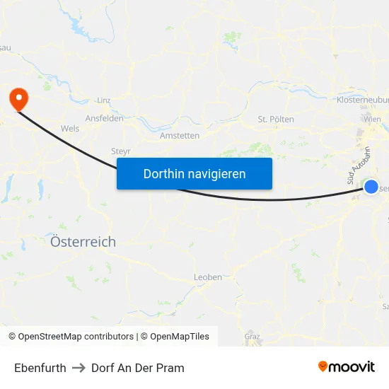 Ebenfurth to Dorf An Der Pram map