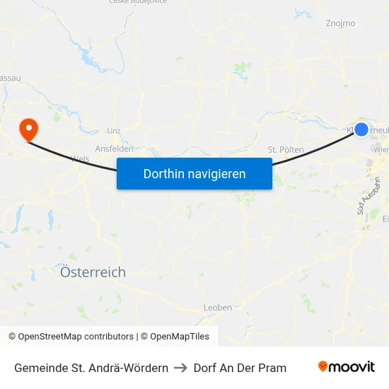 Gemeinde St. Andrä-Wördern to Dorf An Der Pram map
