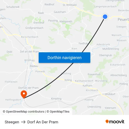 Steegen to Dorf An Der Pram map