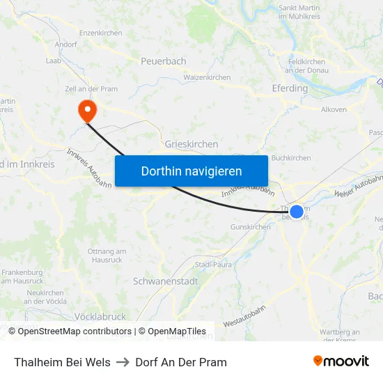 Thalheim Bei Wels to Dorf An Der Pram map