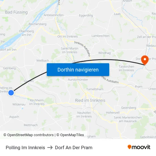 Polling Im Innkreis to Dorf An Der Pram map