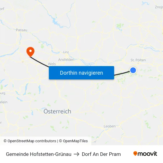 Gemeinde Hofstetten-Grünau to Dorf An Der Pram map