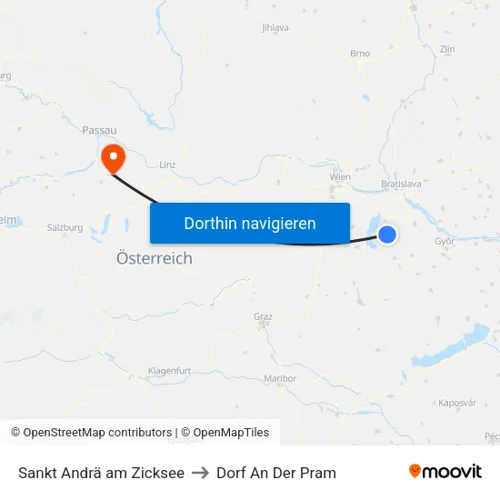 Sankt Andrä am Zicksee to Dorf An Der Pram map