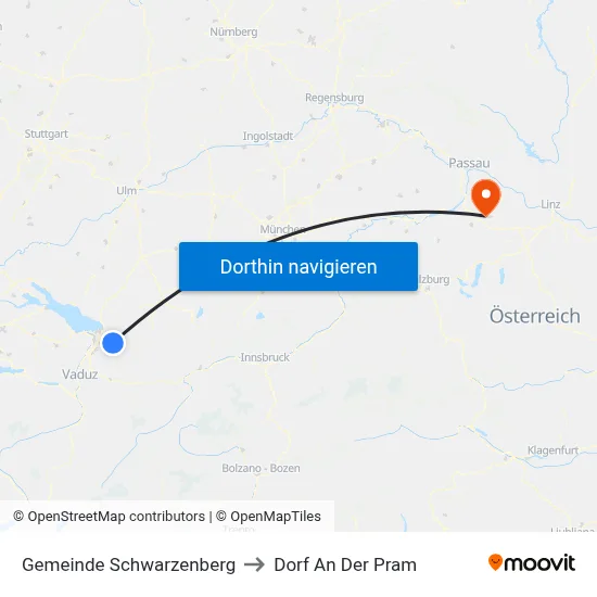 Gemeinde Schwarzenberg to Dorf An Der Pram map