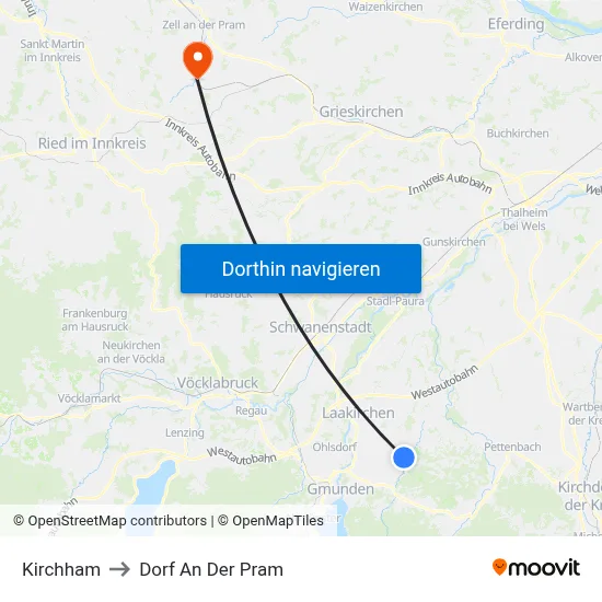 Kirchham to Dorf An Der Pram map