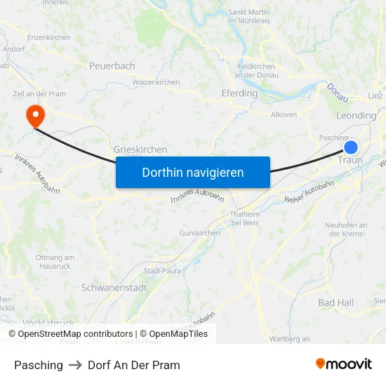 Pasching to Dorf An Der Pram map