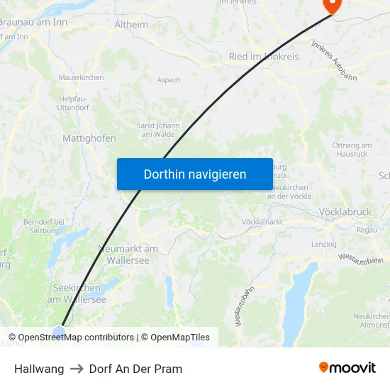 Hallwang to Dorf An Der Pram map