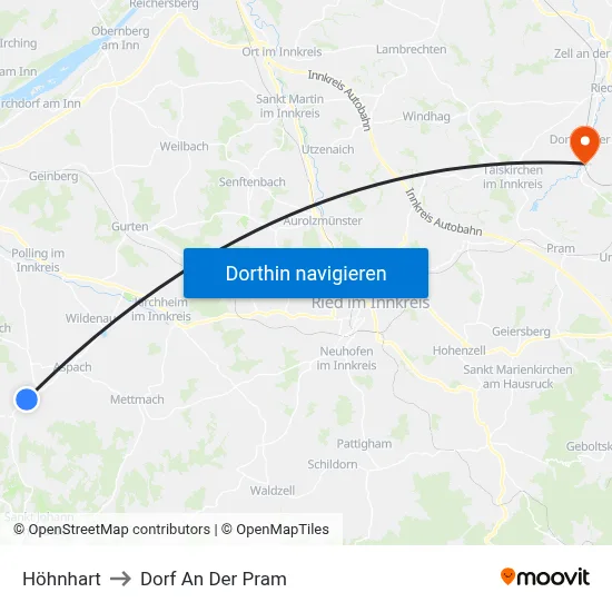 Höhnhart to Dorf An Der Pram map