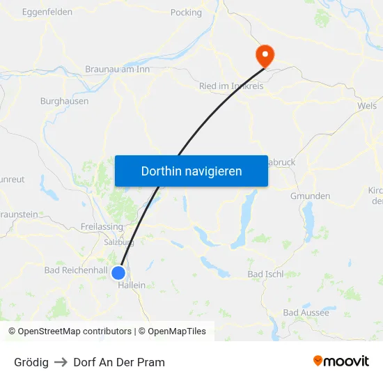 Grödig to Dorf An Der Pram map