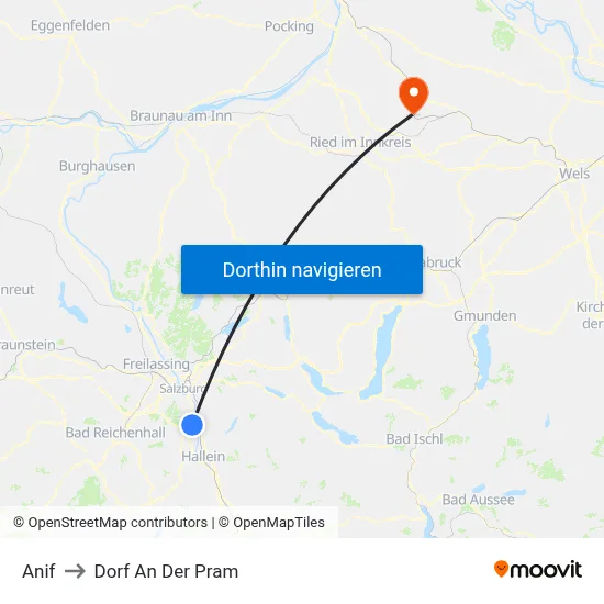 Anif to Dorf An Der Pram map