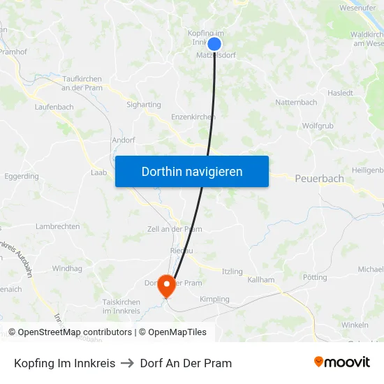 Kopfing Im Innkreis to Dorf An Der Pram map