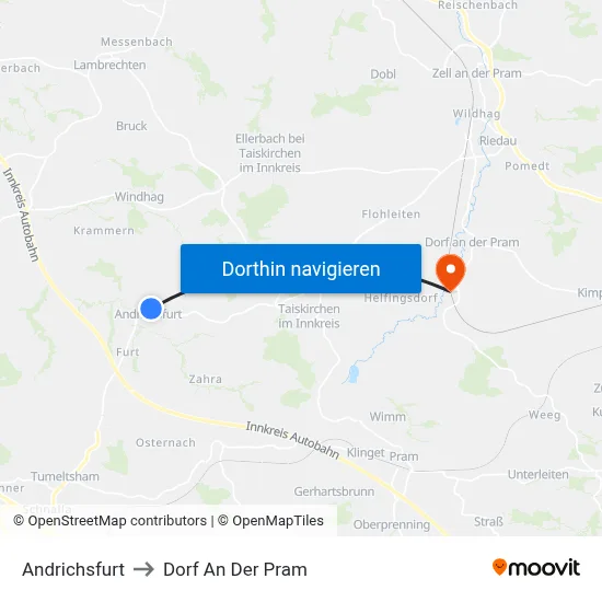 Andrichsfurt to Dorf An Der Pram map