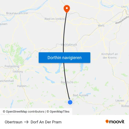 Obertraun to Dorf An Der Pram map