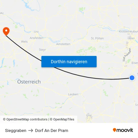 Sieggraben to Dorf An Der Pram map