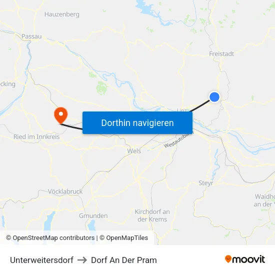 Unterweitersdorf to Dorf An Der Pram map