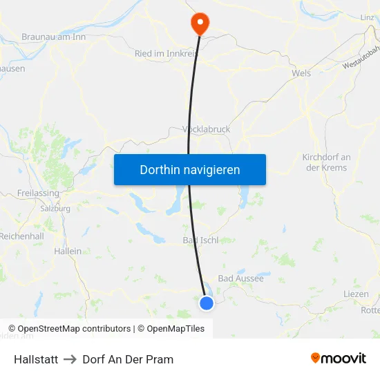 Hallstatt to Dorf An Der Pram map