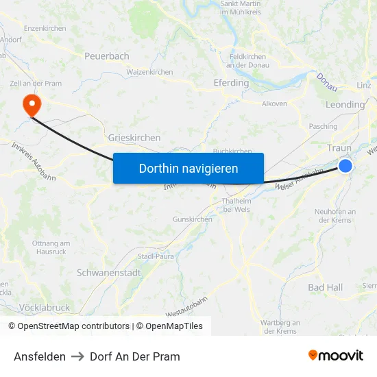 Ansfelden to Dorf An Der Pram map
