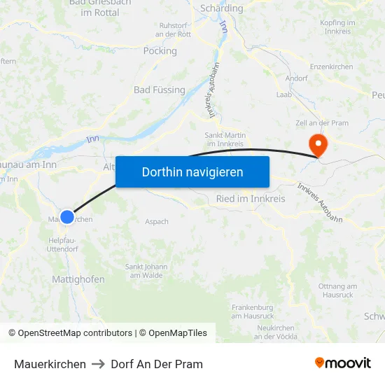 Mauerkirchen to Dorf An Der Pram map