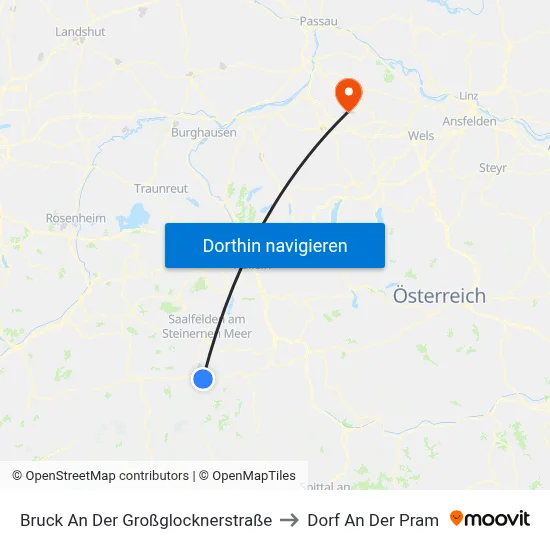 Bruck An Der Großglocknerstraße to Dorf An Der Pram map