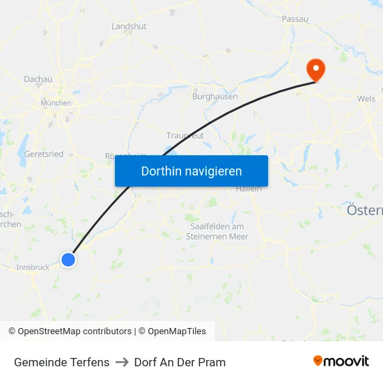 Gemeinde Terfens to Dorf An Der Pram map