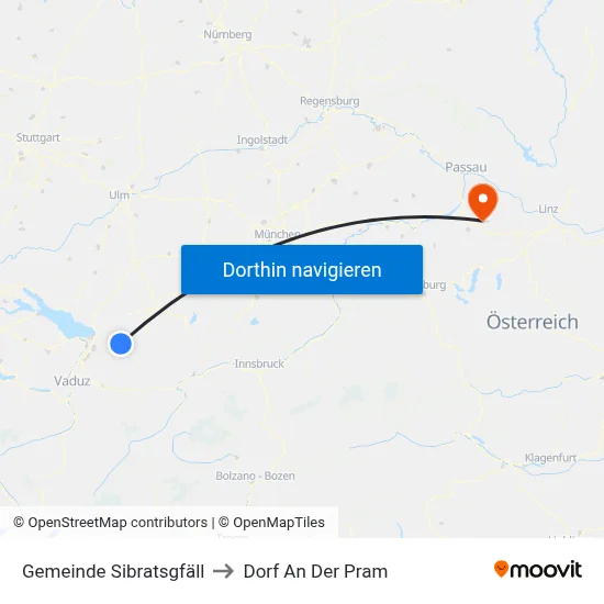 Gemeinde Sibratsgfäll to Dorf An Der Pram map